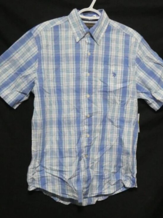U.S. Polo Assn. Other - Plaid Button-Up Blue and White Short Sleeve Shirt